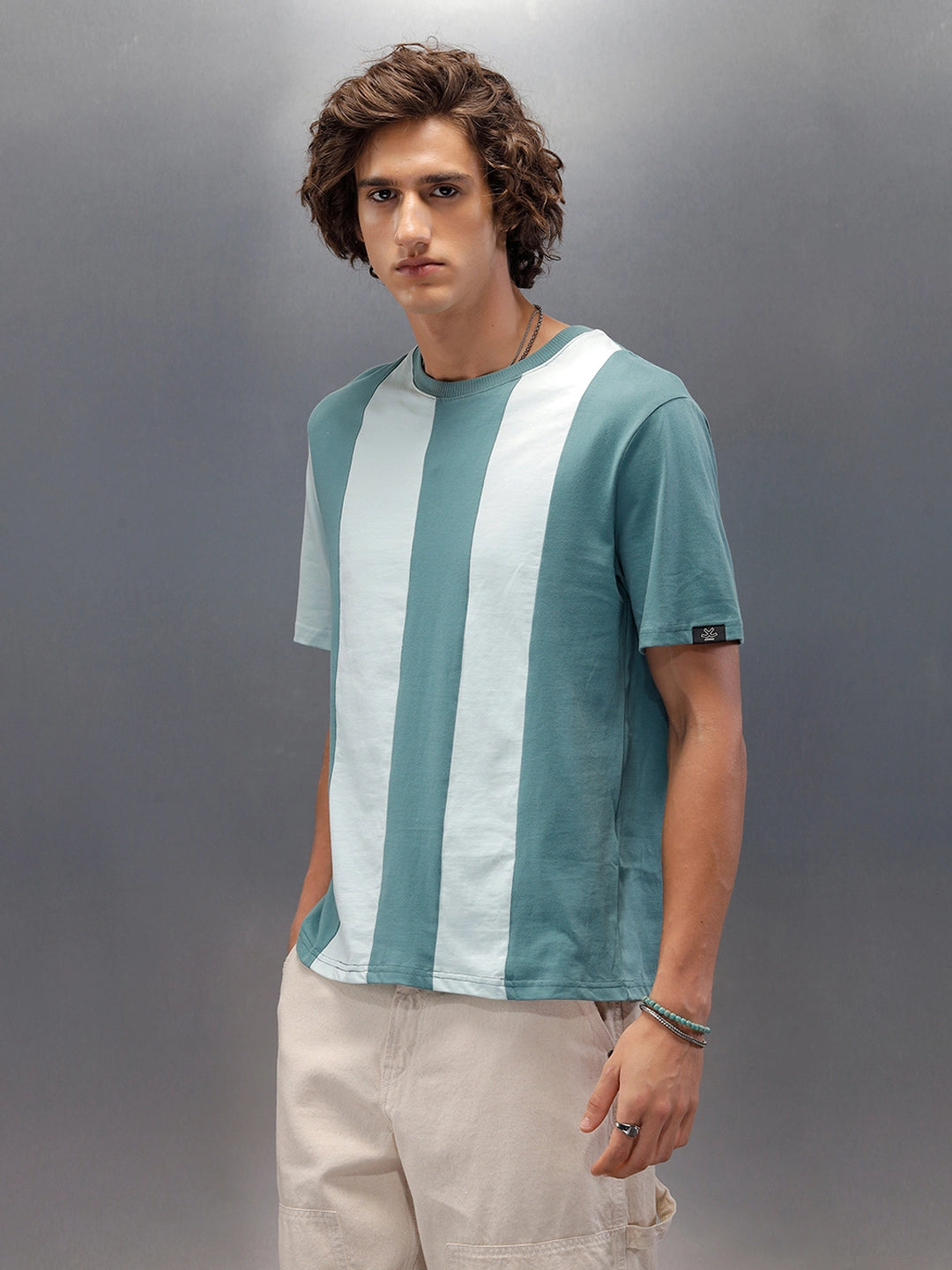 Colourblock Comfort Fit Casual T-shirt | Teal