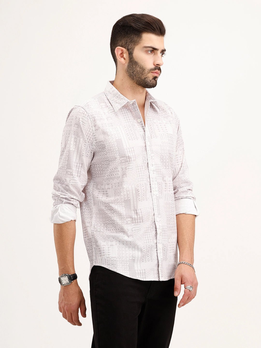 Textured Regular Fit AOP Shirt | Grey