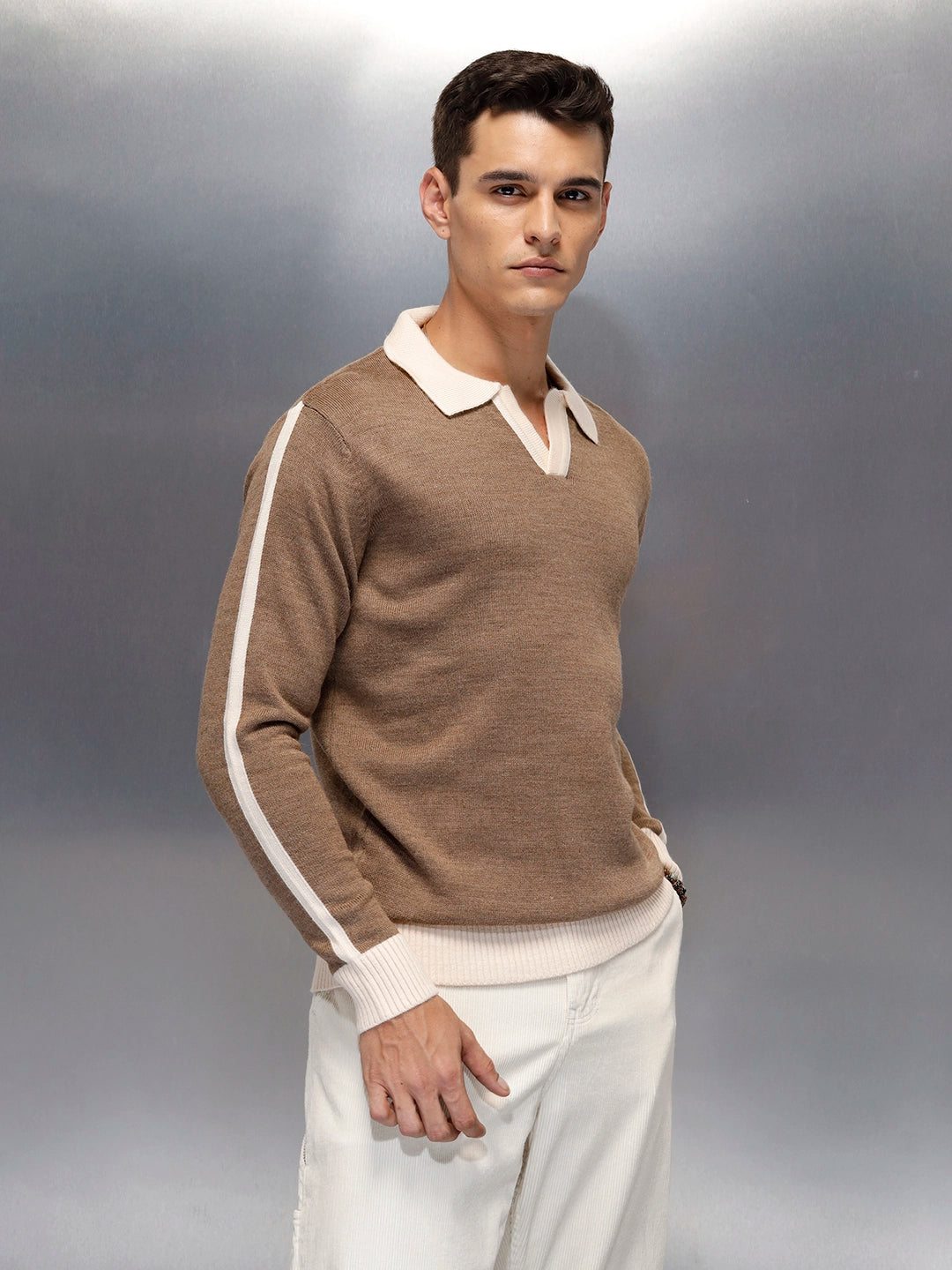 Textured Knit Sweater with Contrast Trim | Rust