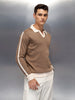 Textured Knit Sweater with Contrast Trim | Rust
