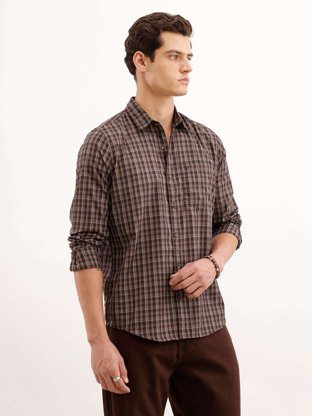 Regular Fit Checkered Shirt  | Brown