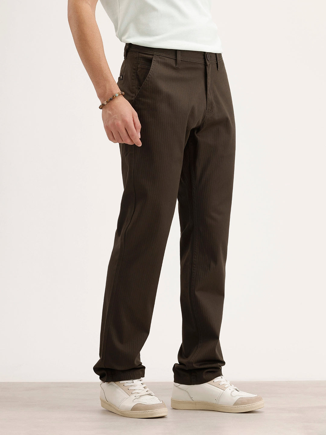 Straight Fit Herringbone Trouser | Olive