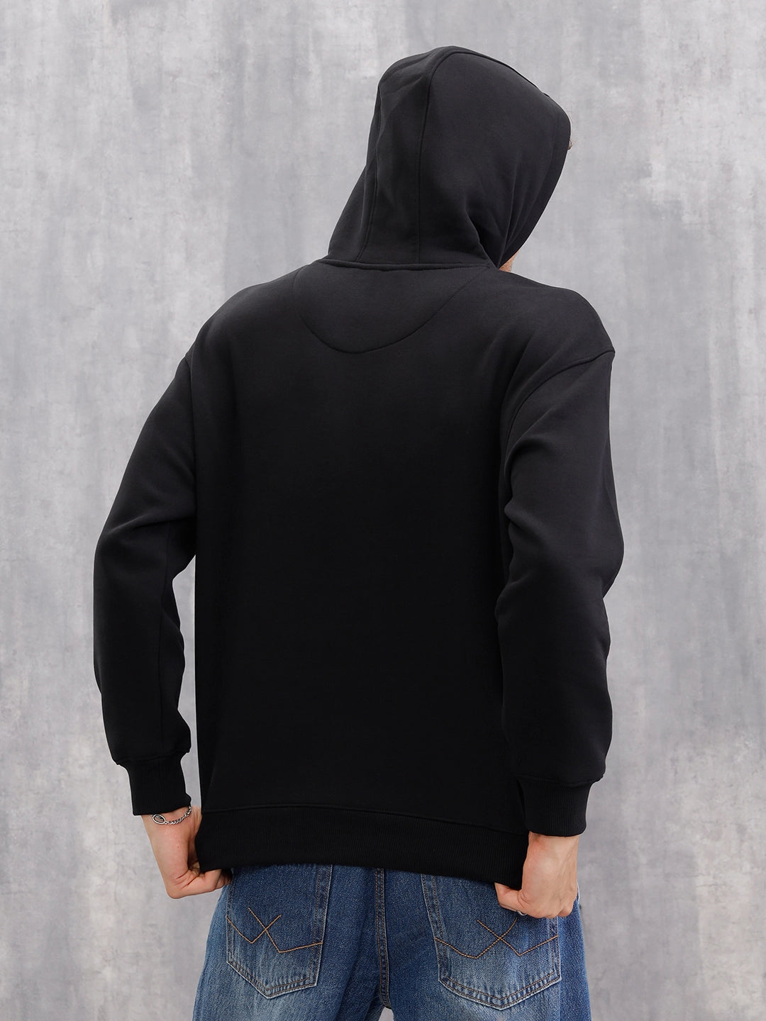 Adorned Logo In Velvet Flock Print On Oversized Hoodie Pullover | Black