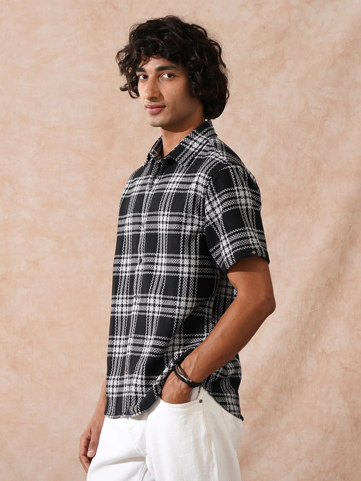 Textured Checks Comfort Fit Shirt | Black