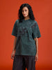 Washed Cut& Sew Graphic Printed Oversized Fit T-Shirt | Dark Green