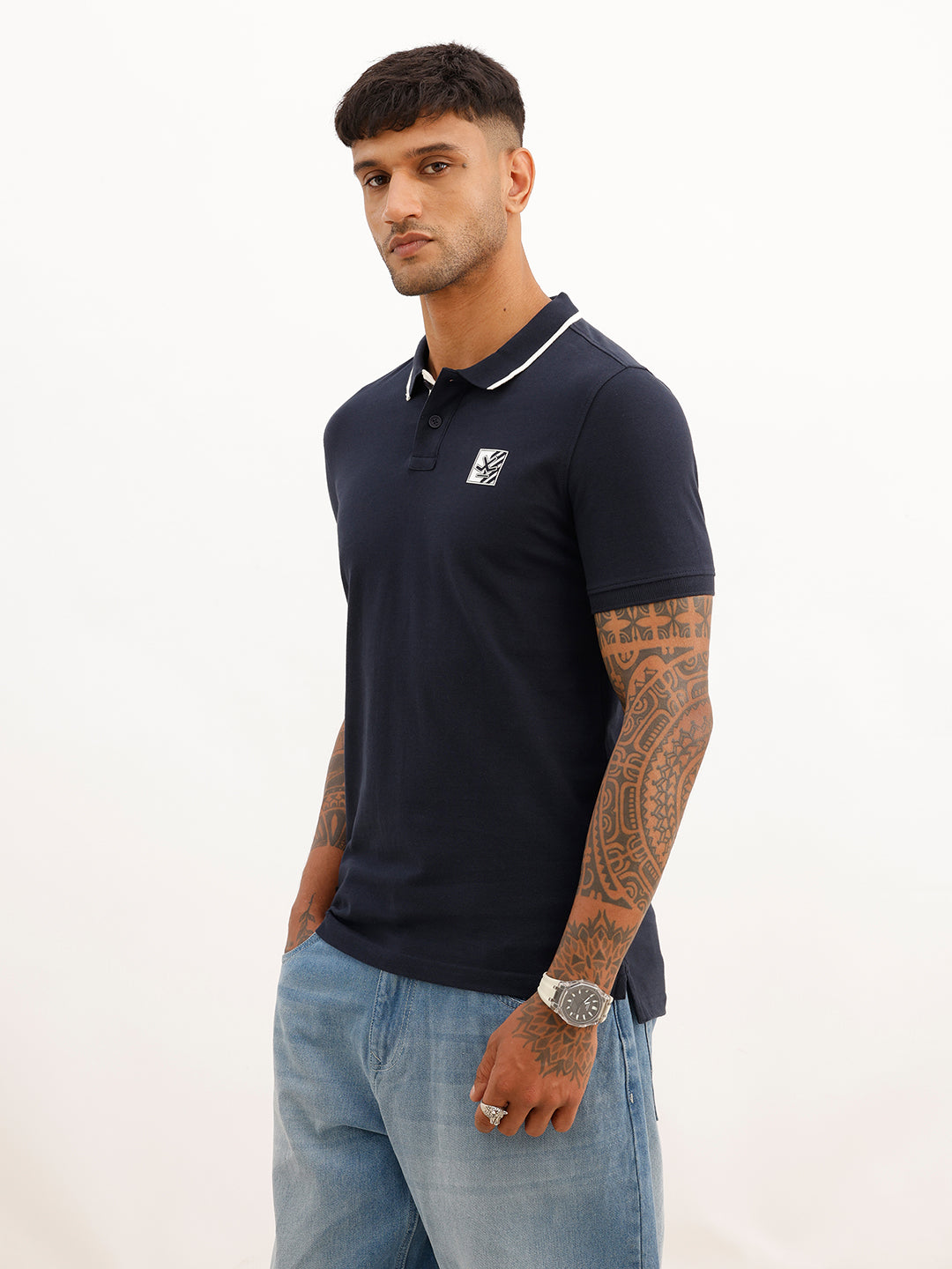 Slim Fit Tipping Collar Polo T-Shirt | Navy Blue
