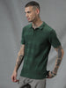 Striped Green Flat Knit Polo T-Shirt