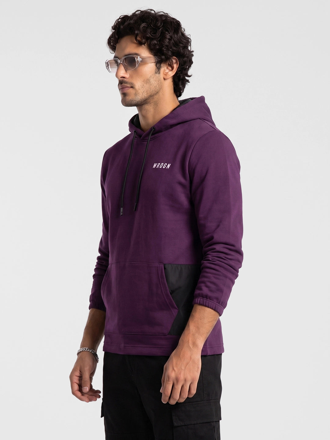 Placement Printed Hooded Sweatshirt | Purple | WNSS7349