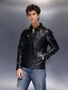 Men's Slim Fit PU Collared Jacket  |  Black