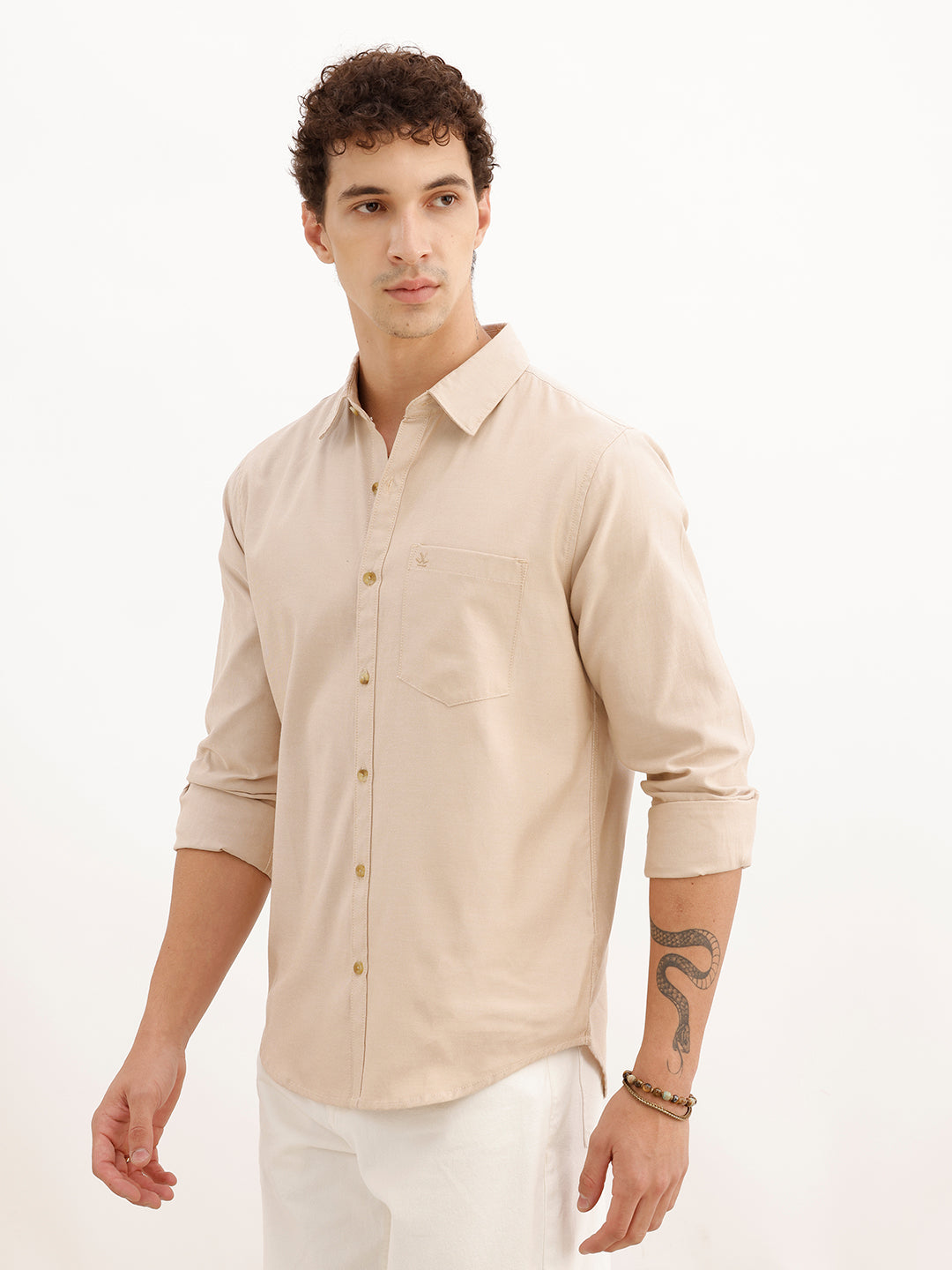 Solid Regular Fit Full Sleeve Shirt | Beige