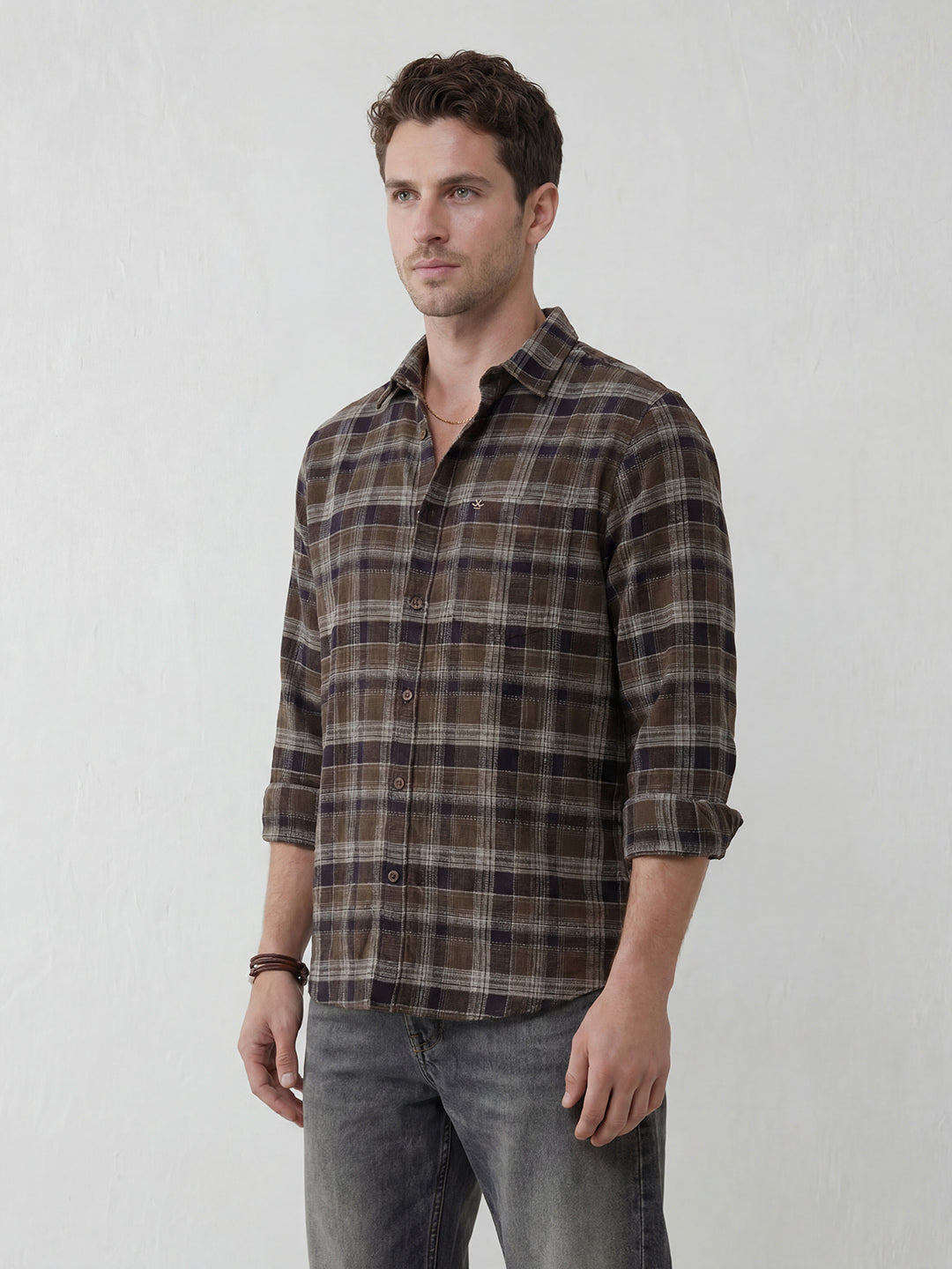 Classic Regular Fit Checkered Shirt | Brown