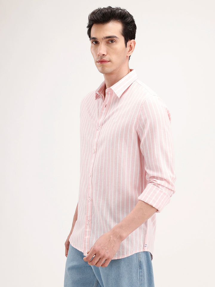 Classic Slim Fit Striped Shirt | Pink