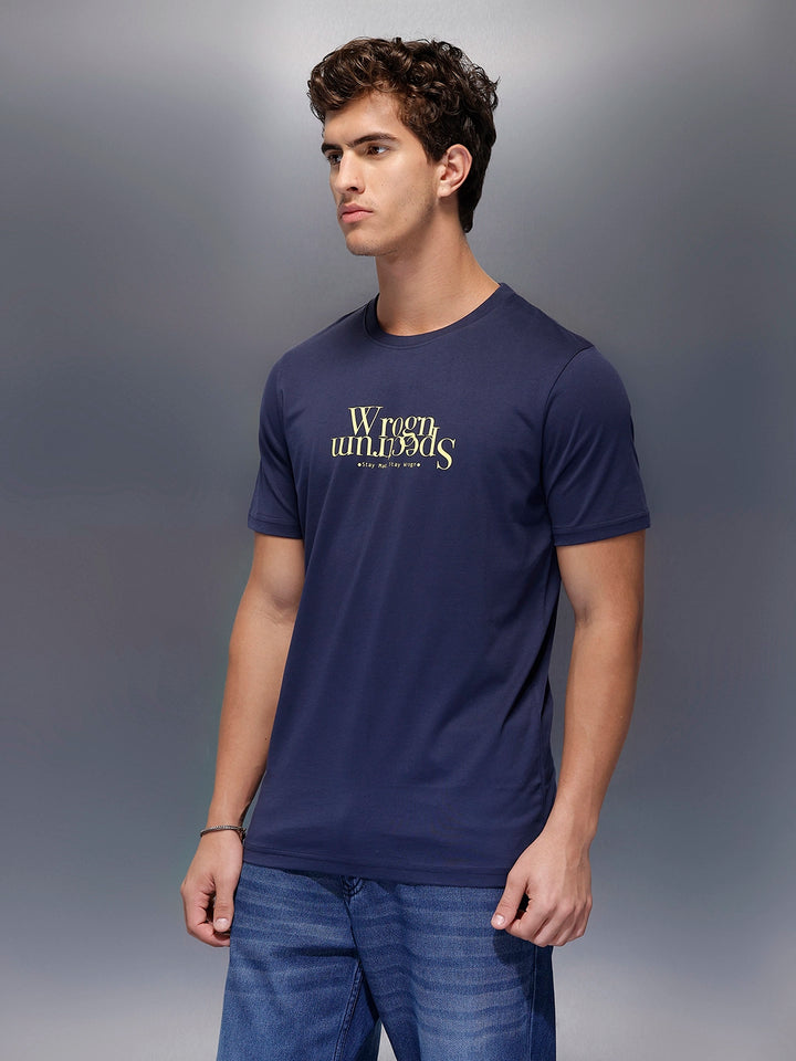 Solid Placement Printed T-Shirt   |  Navy Blue