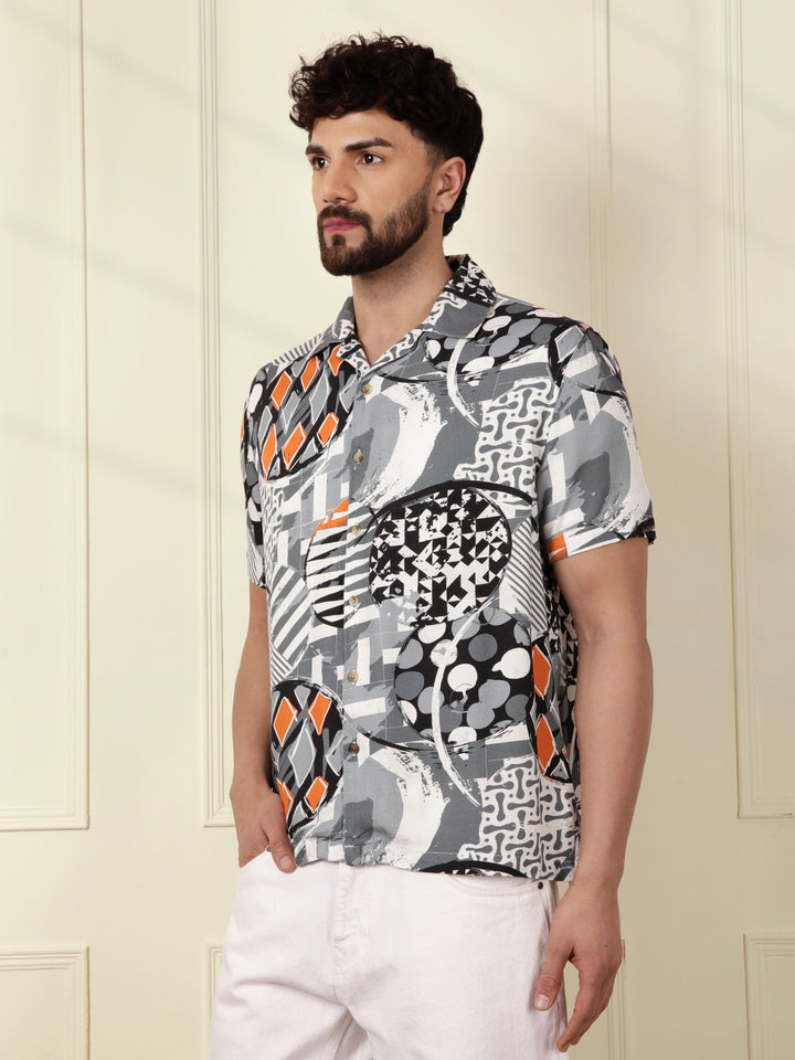 AOP Fluid Viscose Shirt | Grey