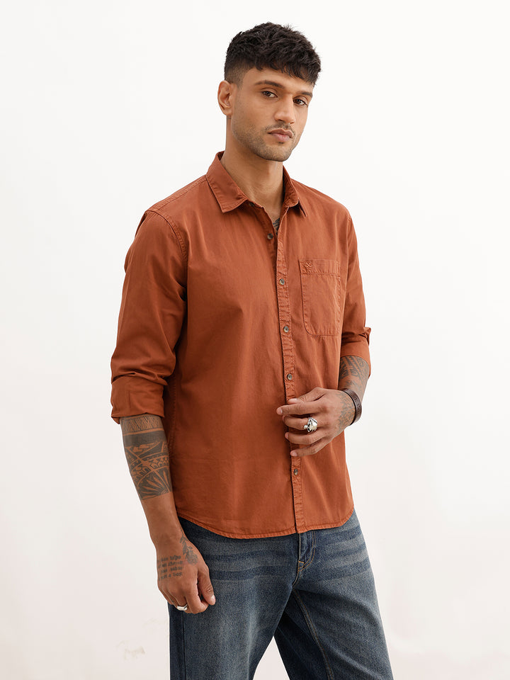 Solid Regular Fit Full Sleeve Shirt | Rust