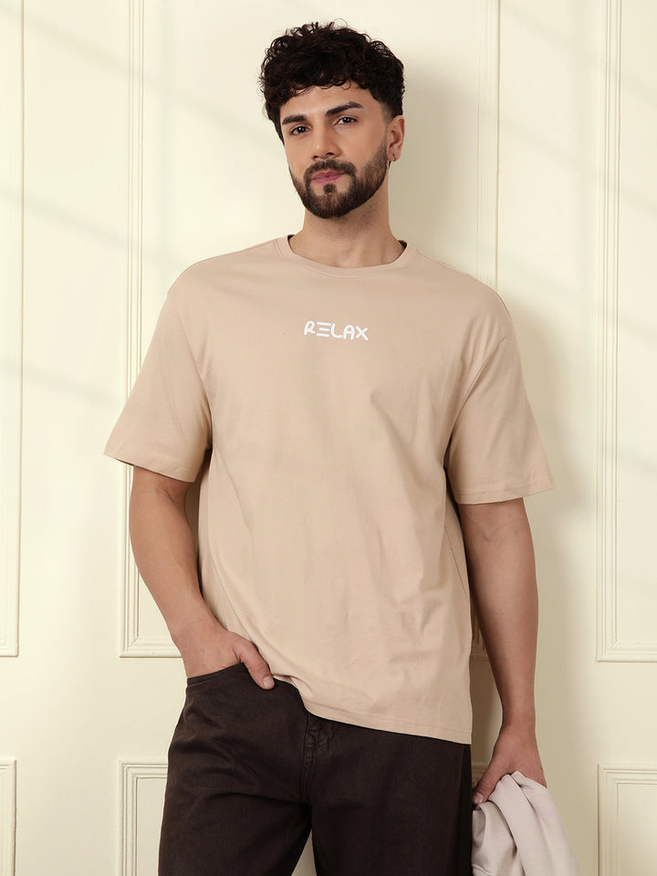 Relax Printed Beige Oversized T-Shirt