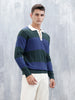 Men's Striped Polo Collar Sweater | Blue
