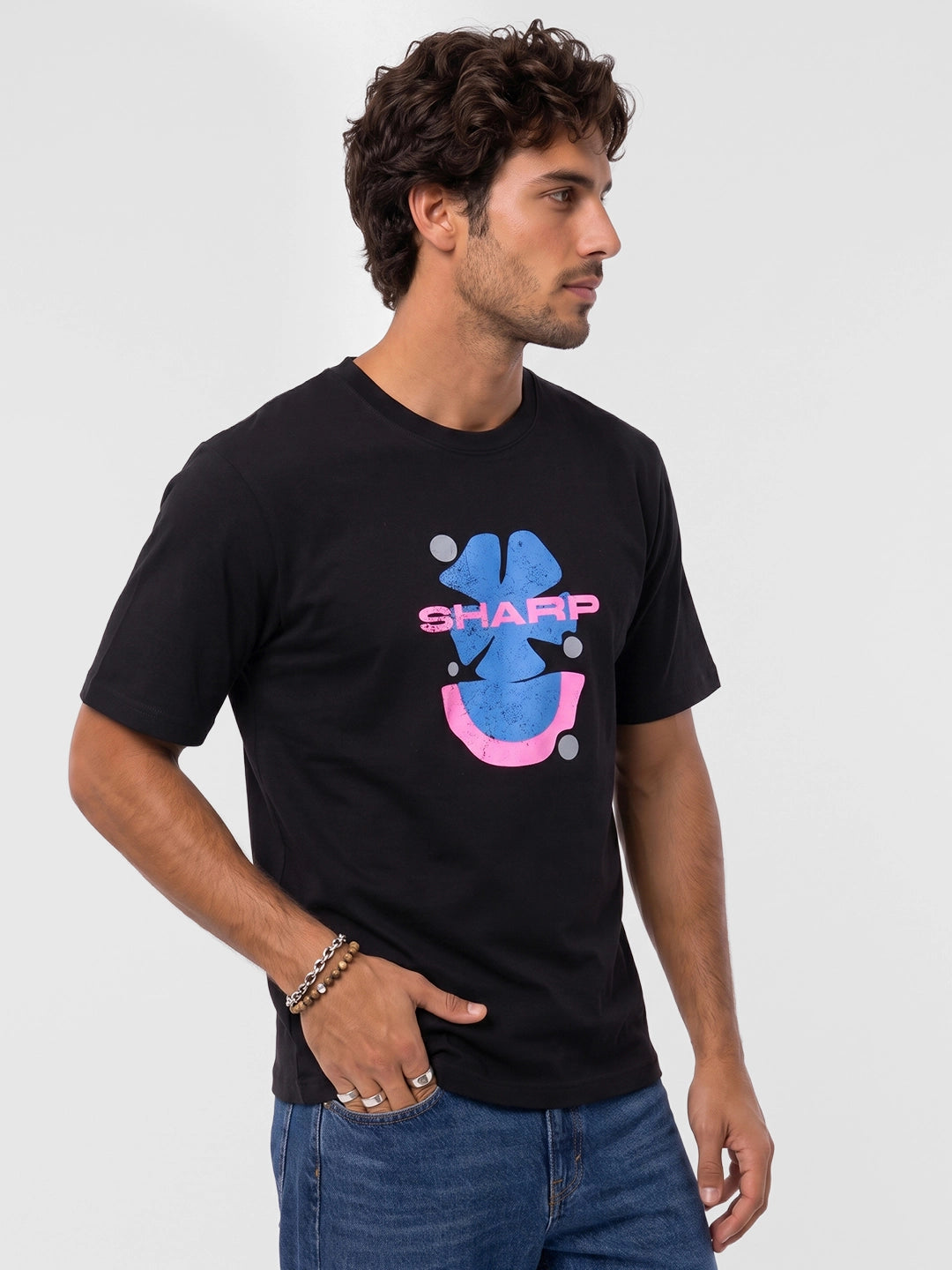 Slim Fit Placement Printed T-Shirt | Black