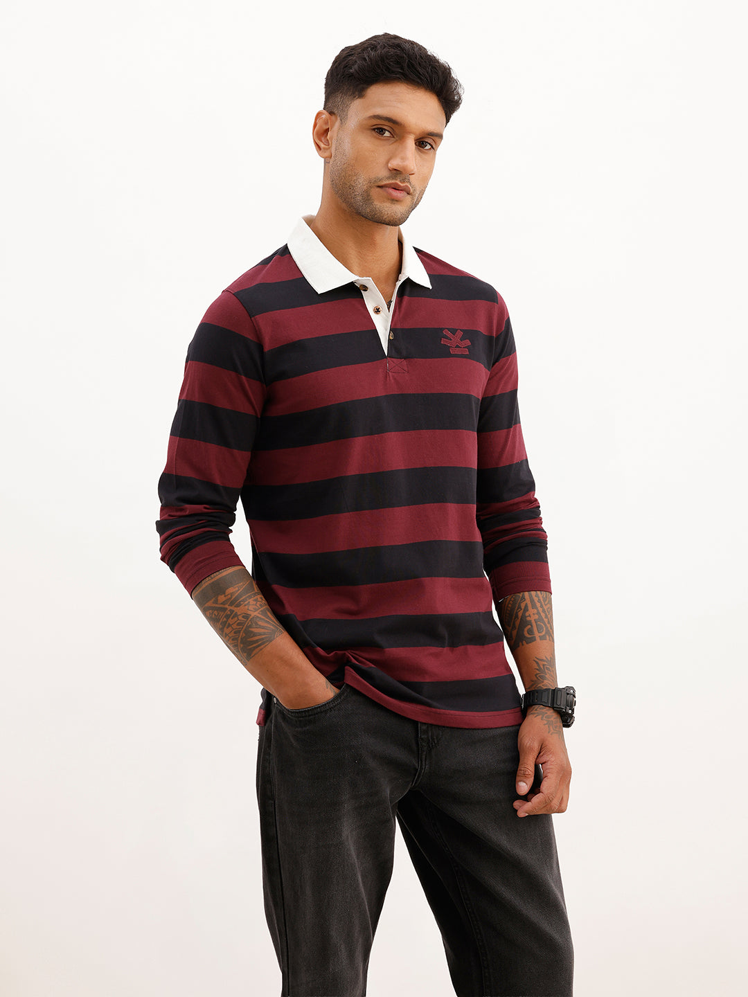 Regular Fit Full Sleeve Polo T-Shirt | Maroon