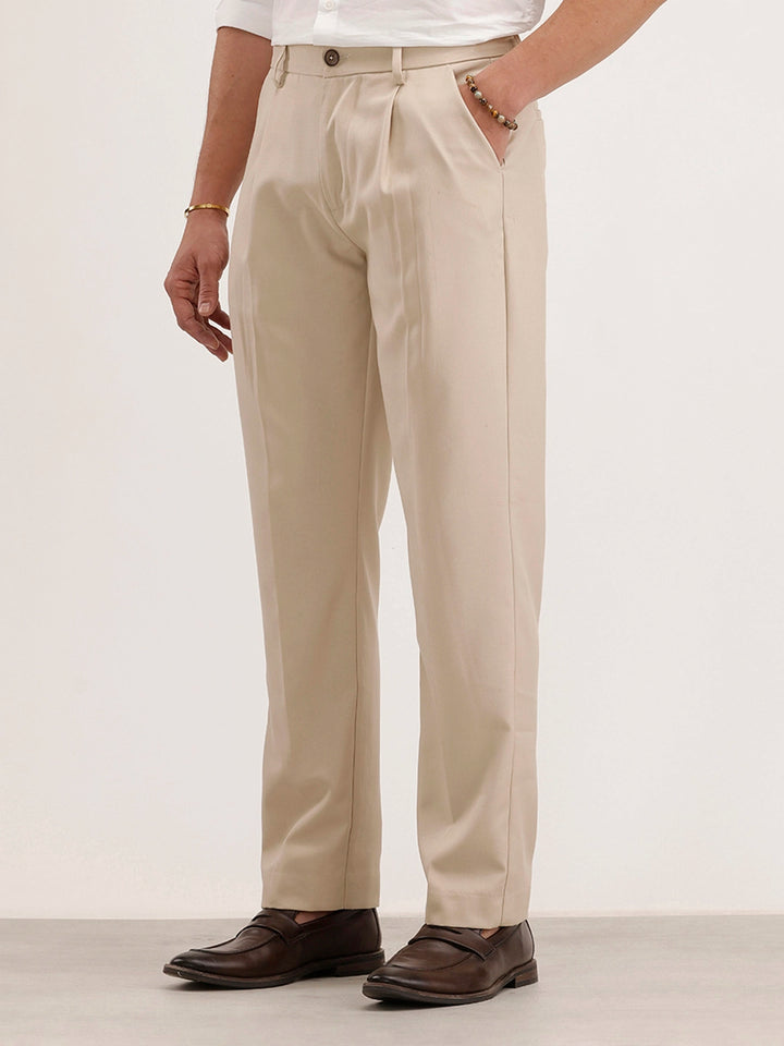 Anti Fit Pleated Trouser | Beige