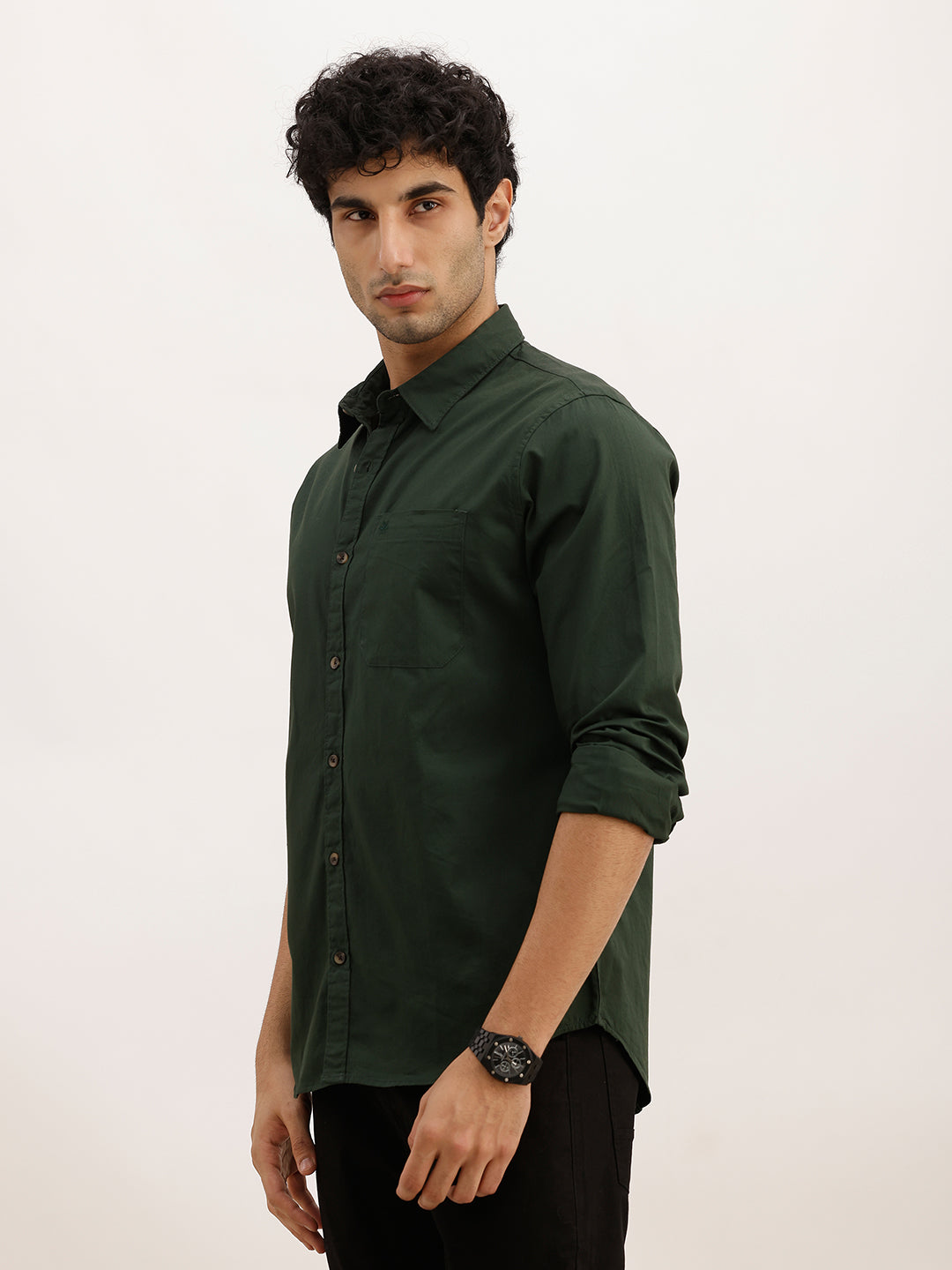 Solid Slim Fit Full Sleeve Shirt | Green