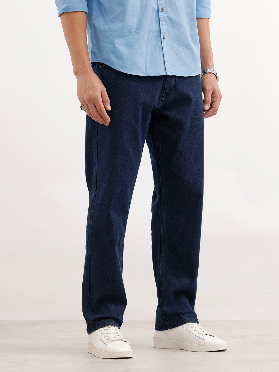Relaxed Fit Solid Denim Jeans  | Dark Blue