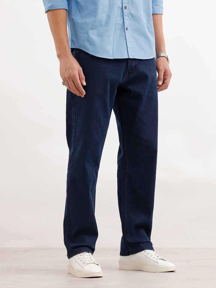 Relaxed Fit Solid Denim Jeans  | Dark Blue