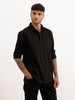 Textured Slim Fit Striped Shirt | Black