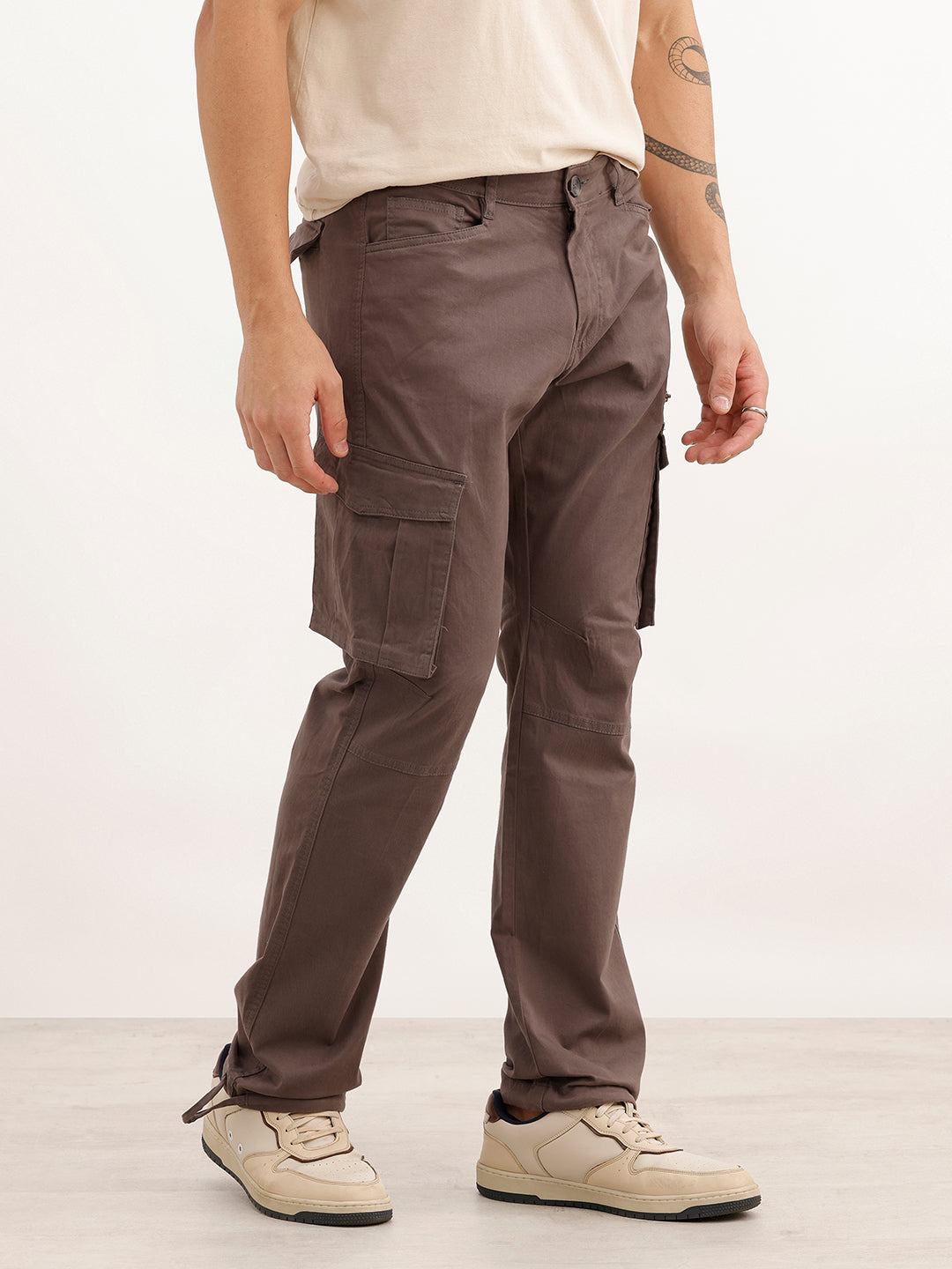 Solid Straight Fit Cargo Trouser | Grey