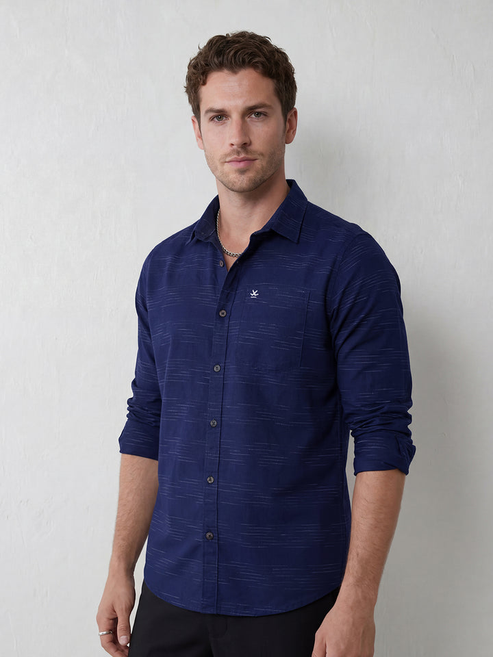 Men's casual slim fit abstract pattern shirt | Navy Blue
