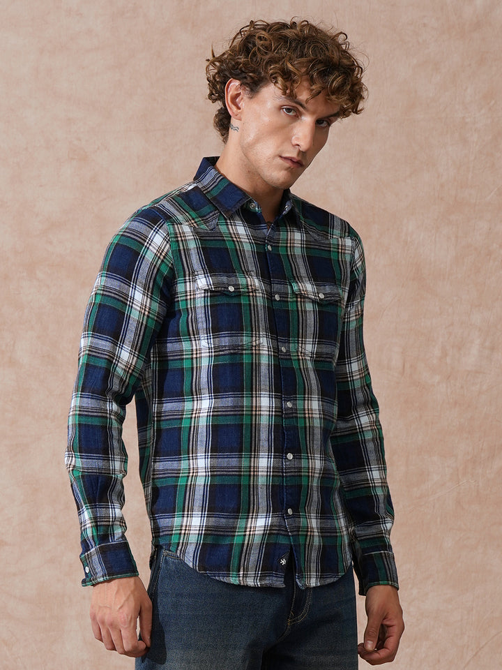 Double Pocket Checked Shirt | Green