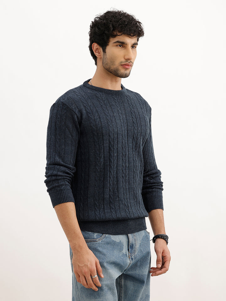 Textured Regular Fit Knitted Sweater | Blue