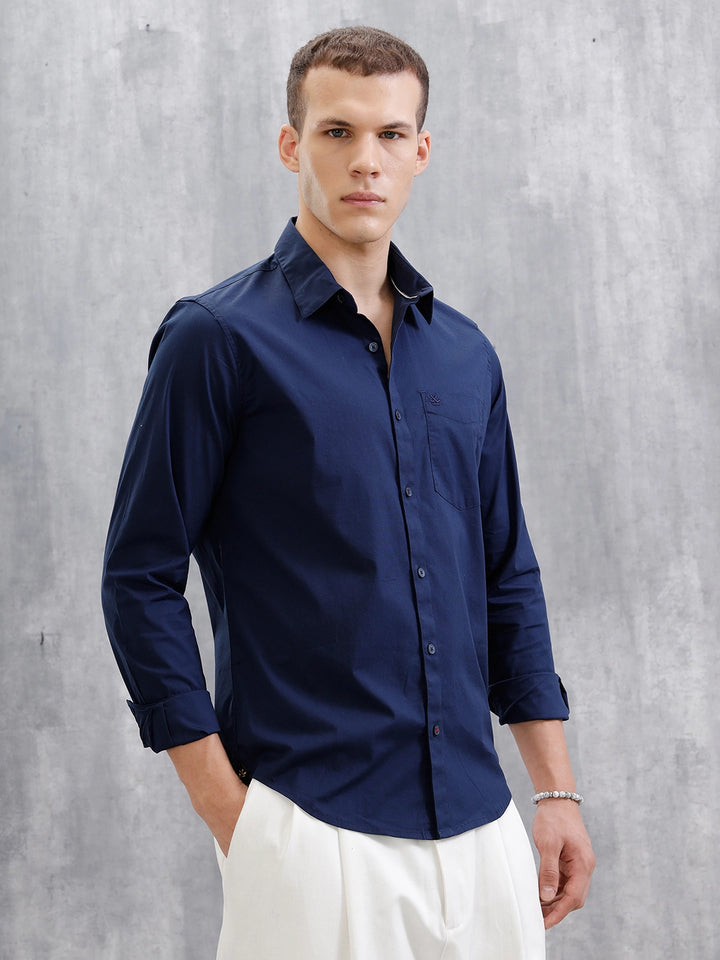 Solid Lycra Blend Shirt | Dark Blue