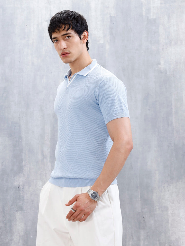 Men's Textured Slim Fit Polo Tshirt | Blue