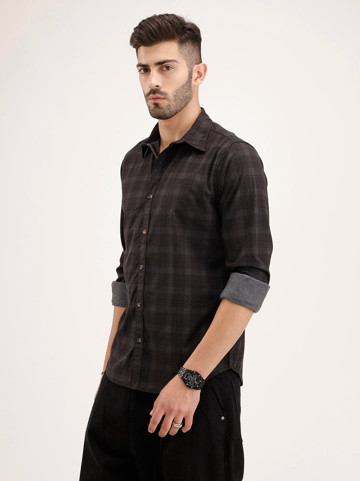 Slim Fit Checkered Shirt | Black