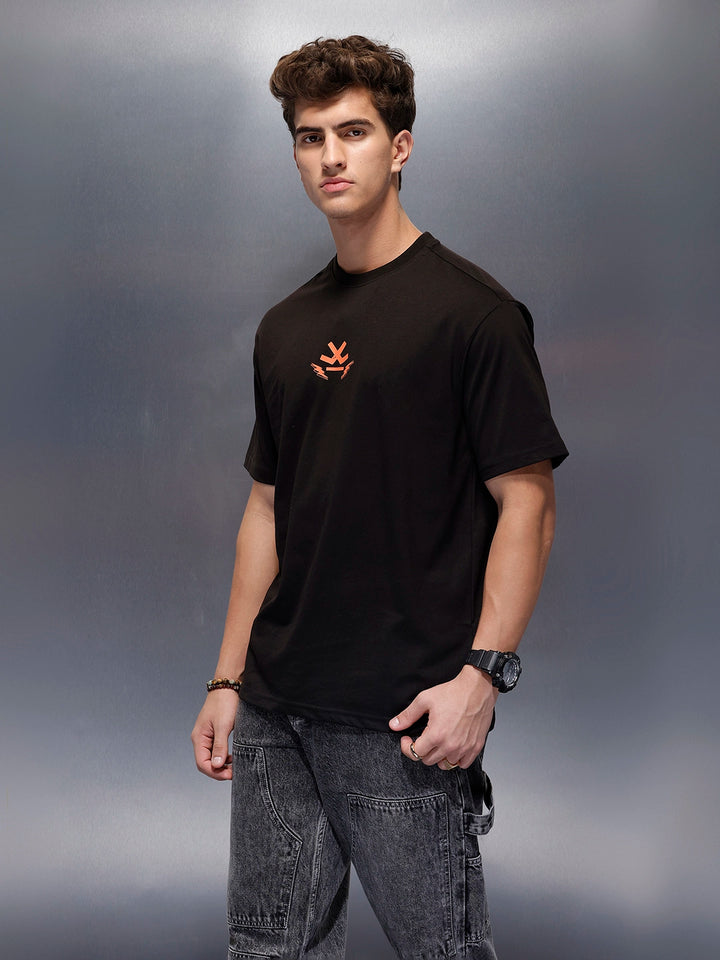 Casual Back Printed Oversized T-Shirt  | Black
