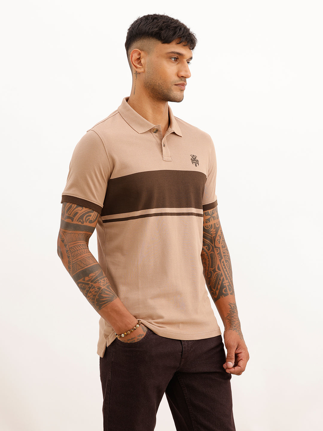 Regular Fit Placement Printed Polo T-Shirt | Brown