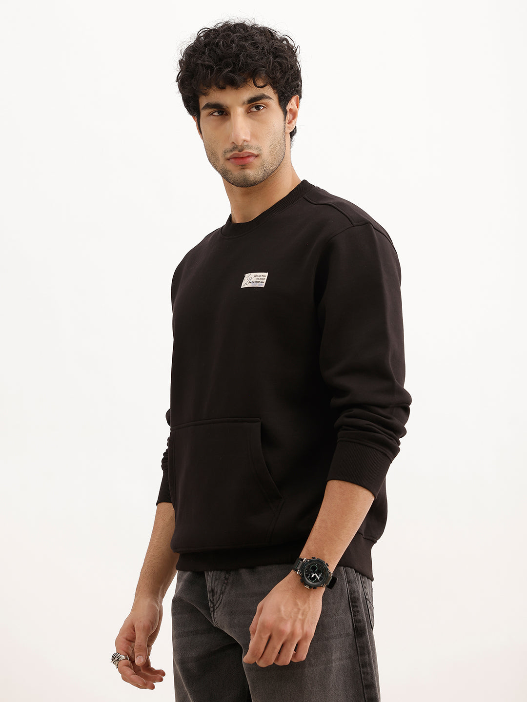 Classic Placement Patch Detail Sweatshirt | Black