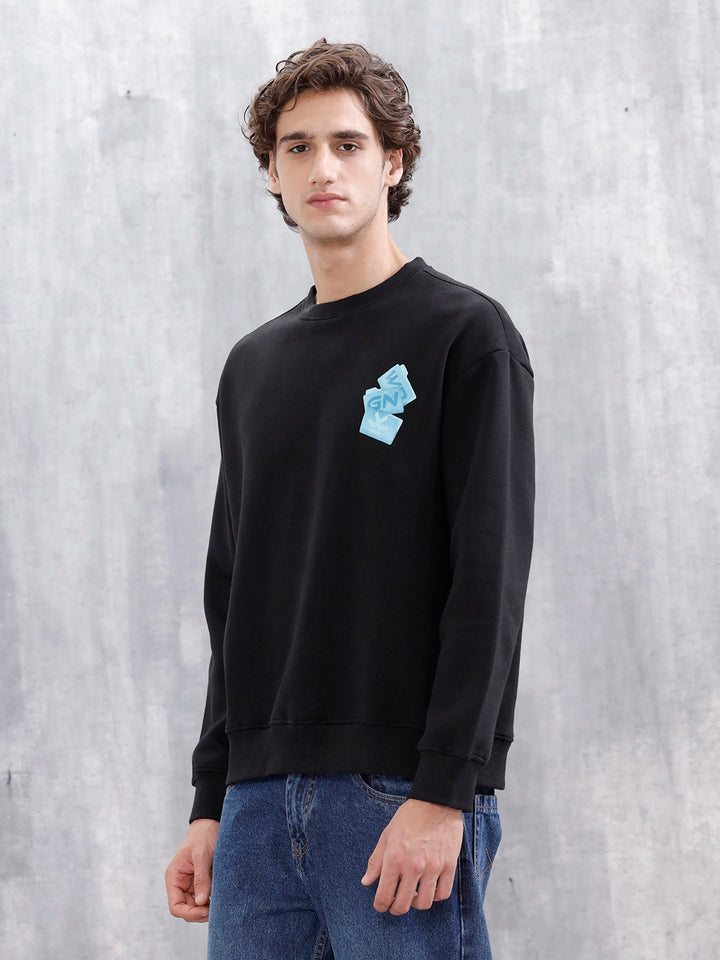 Casual Oversized Sweatshirt With Statement Graphic | Black