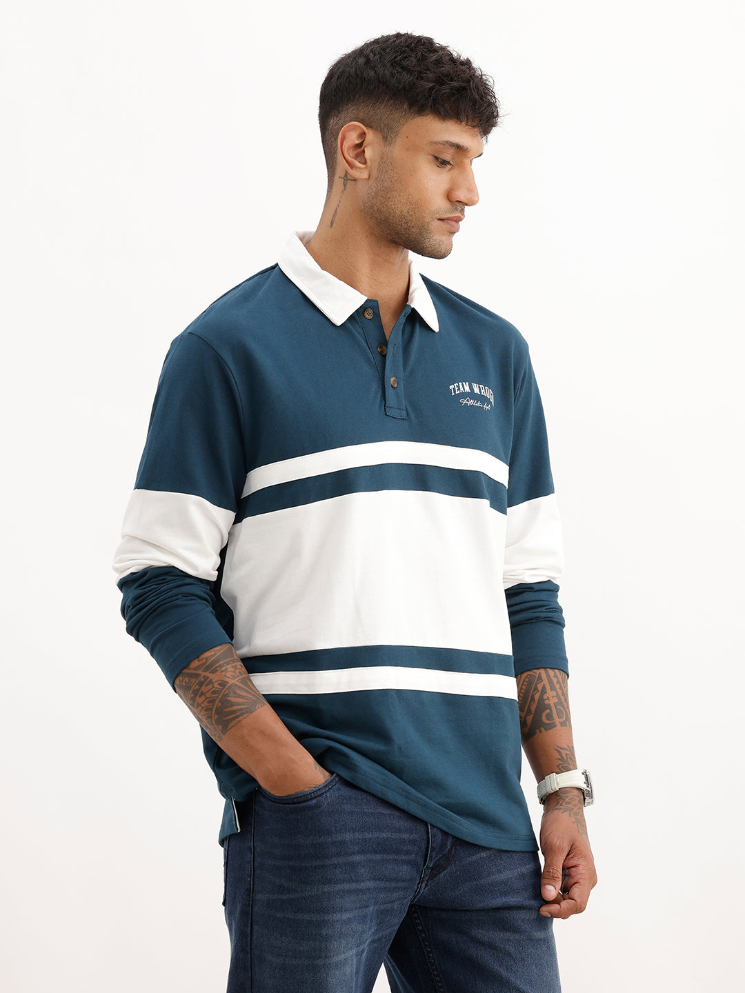 Comfort Fit Cut & Sew Full Sleeve Polo T-Shirt | Teal