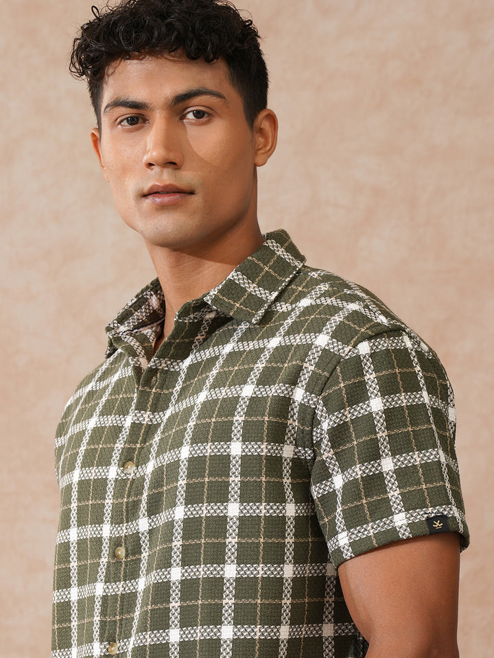 Textured Checks Dobby Shirt | Olive