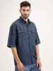 Oversized Double Pocket Half Sleeve Shirt | Blue