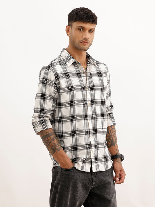 Regular Fit Checkered Full Sleeve Shirt | White
