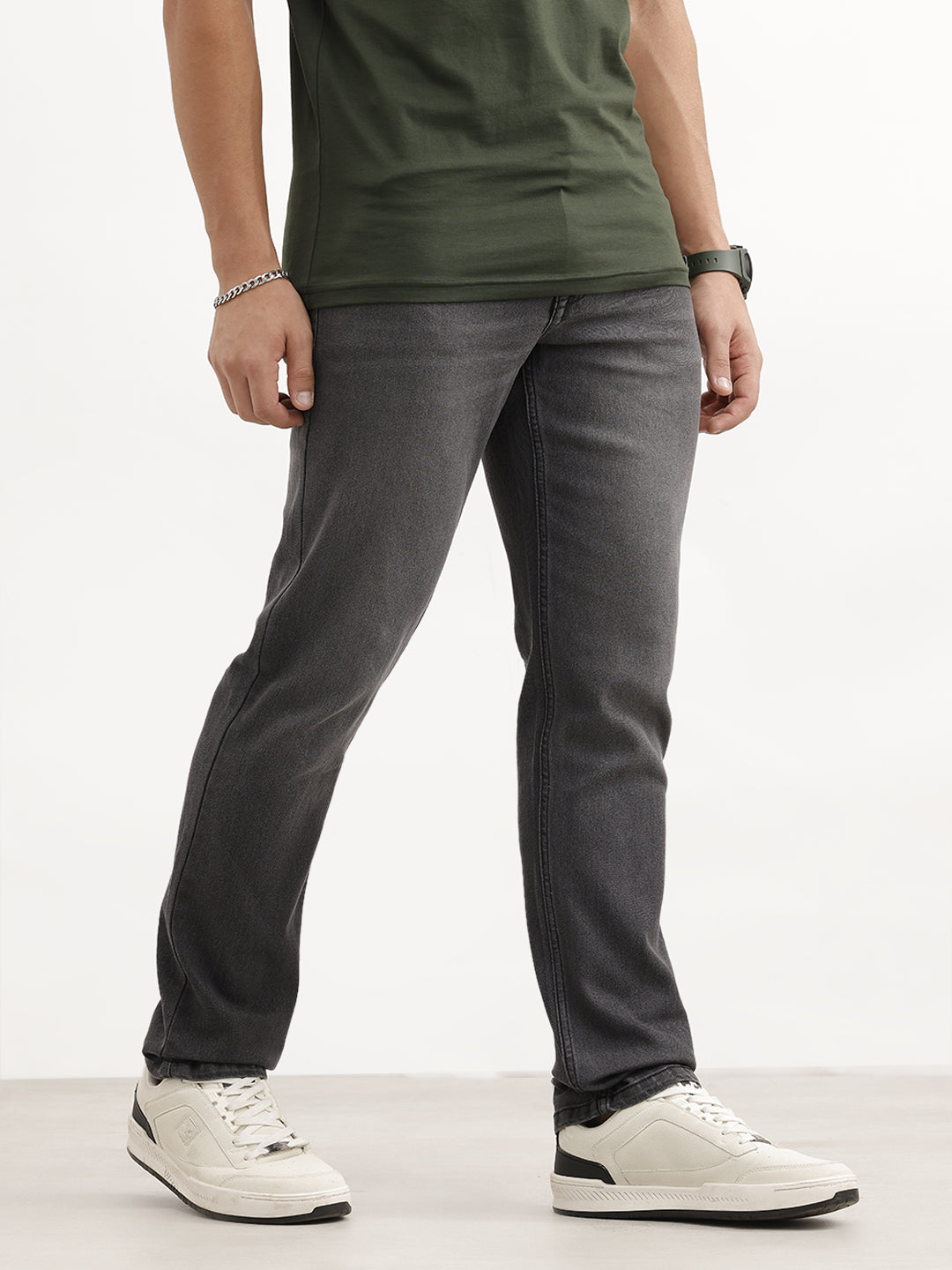 Solid Straight Fit Denim Jeans | Grey