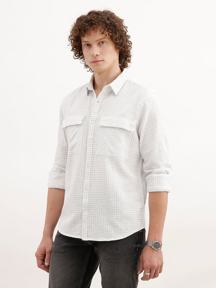 Slim Fit Double Pocket Shirt | White