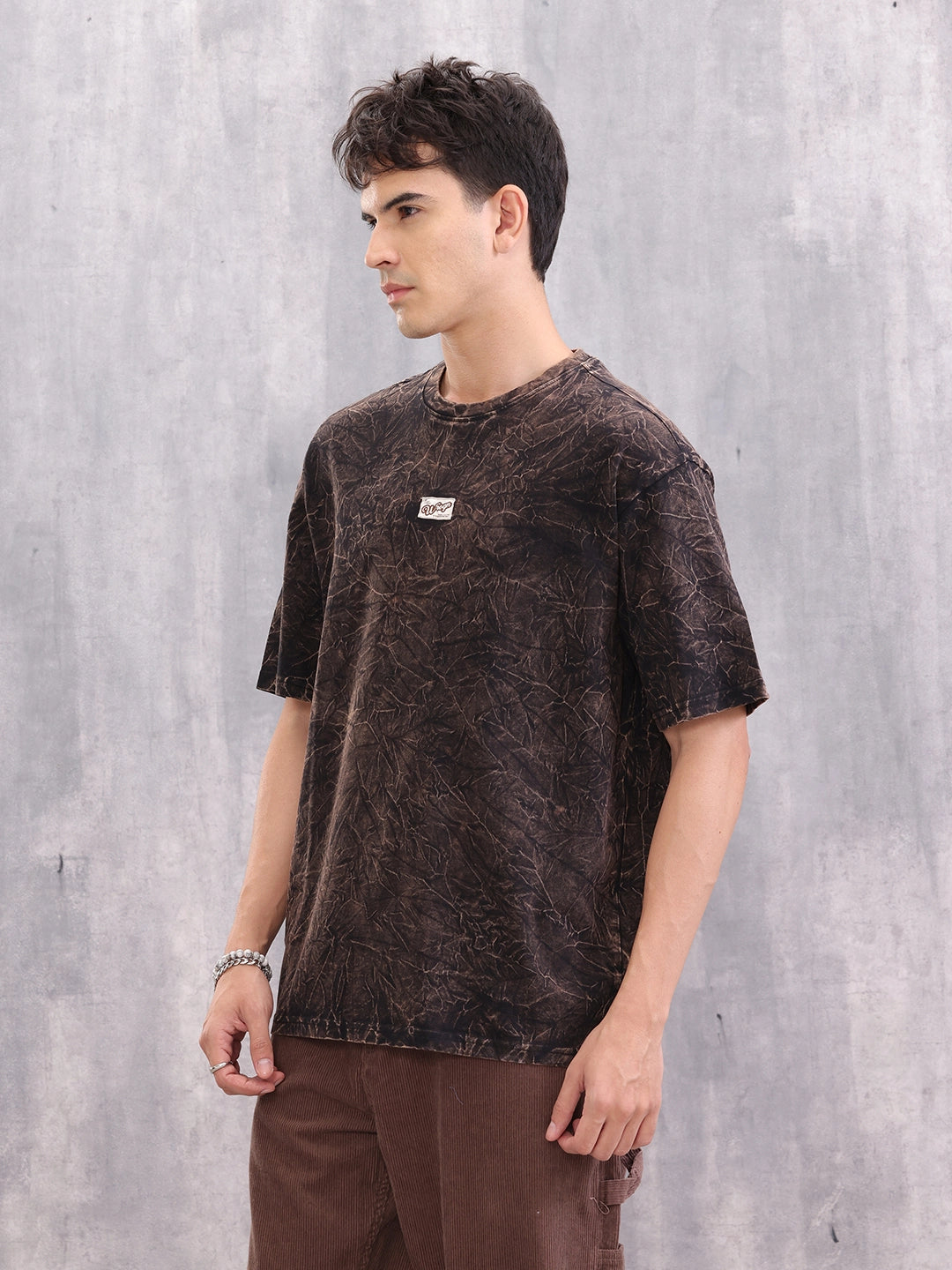 Acid Washed Retro Look Oversized Fit T-Shirt With Branding | Black