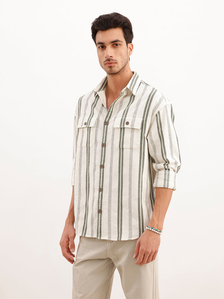 Oversized Textured Full Sleeve Shirt | Off White