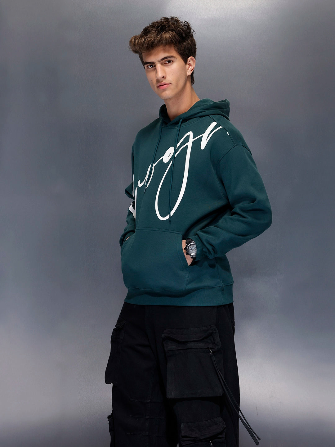 Men’s Teal Slim Fit Script Hoodie | Teal