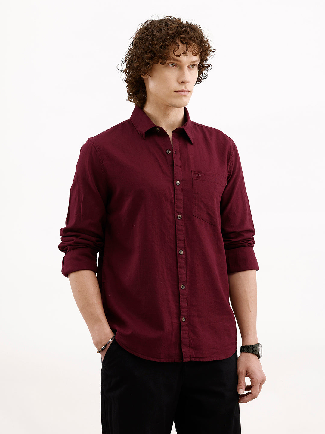 Solid Regular Fit Shirt | Wine