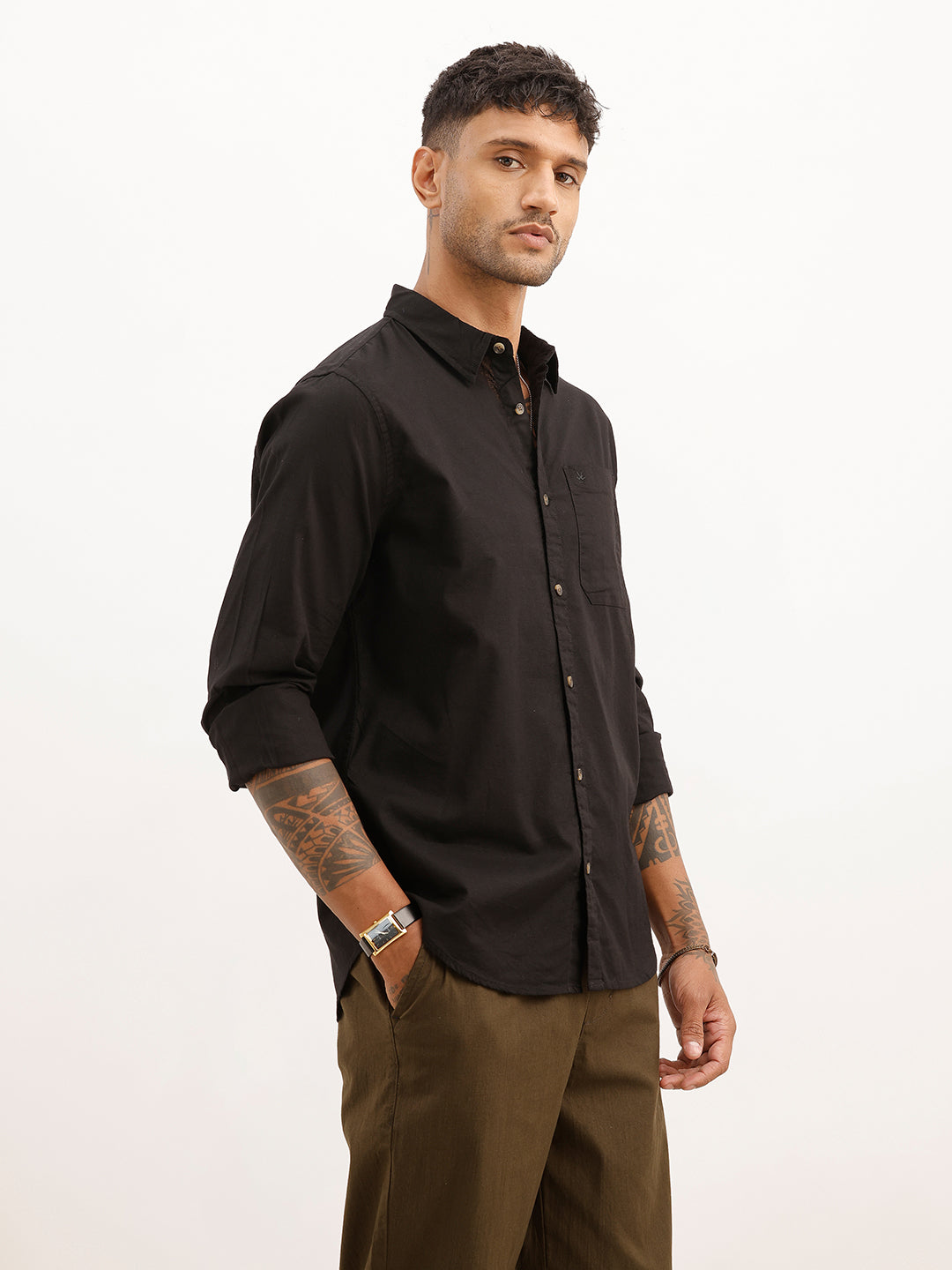 Solid Regular Fit Full Sleeve Shirt | Black | WRSH0772M